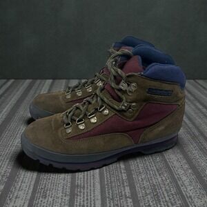 Vintage 🔥90's 🤑Timberland 🚨Euro Hiker Suede‎ Boots Brown Maroon Blue Snow 8